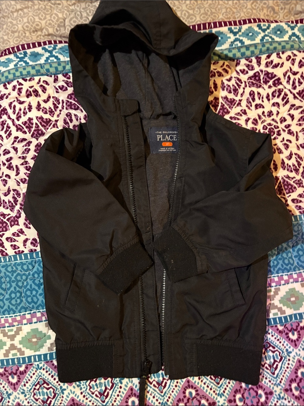 The Children's Place Black Hooded Windbreaker Jacket 3T